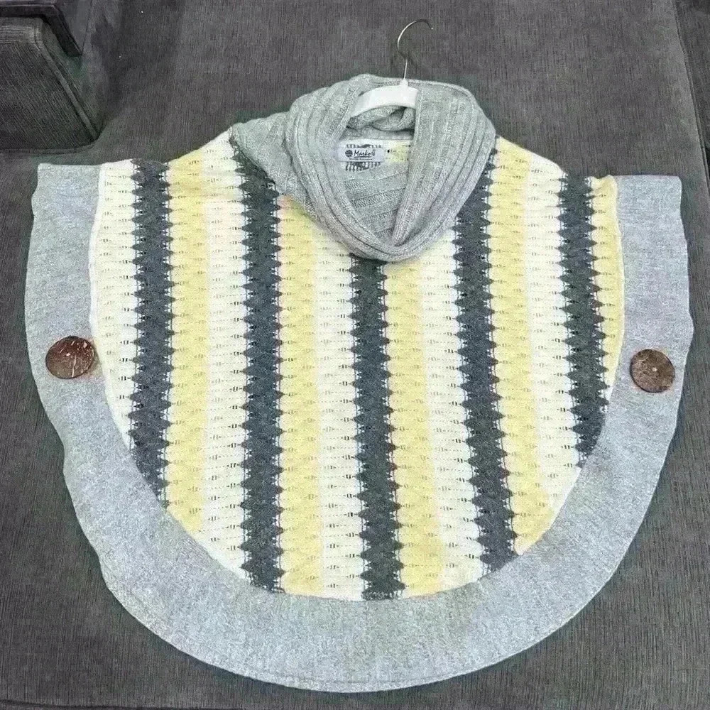Grey and yellow striped poncho